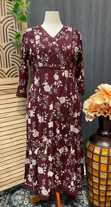 Plus Size Pure Cotton Anarkali Kurti with Print - Long Length