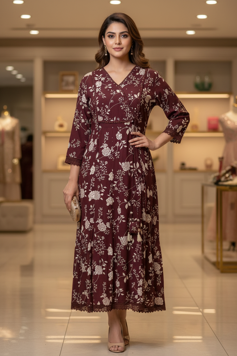 Plus Size Pure Cotton Anarkali Kurti with Print - Long Length