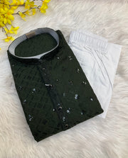 Green Rayon Chikankari Men’s wear Kurta set