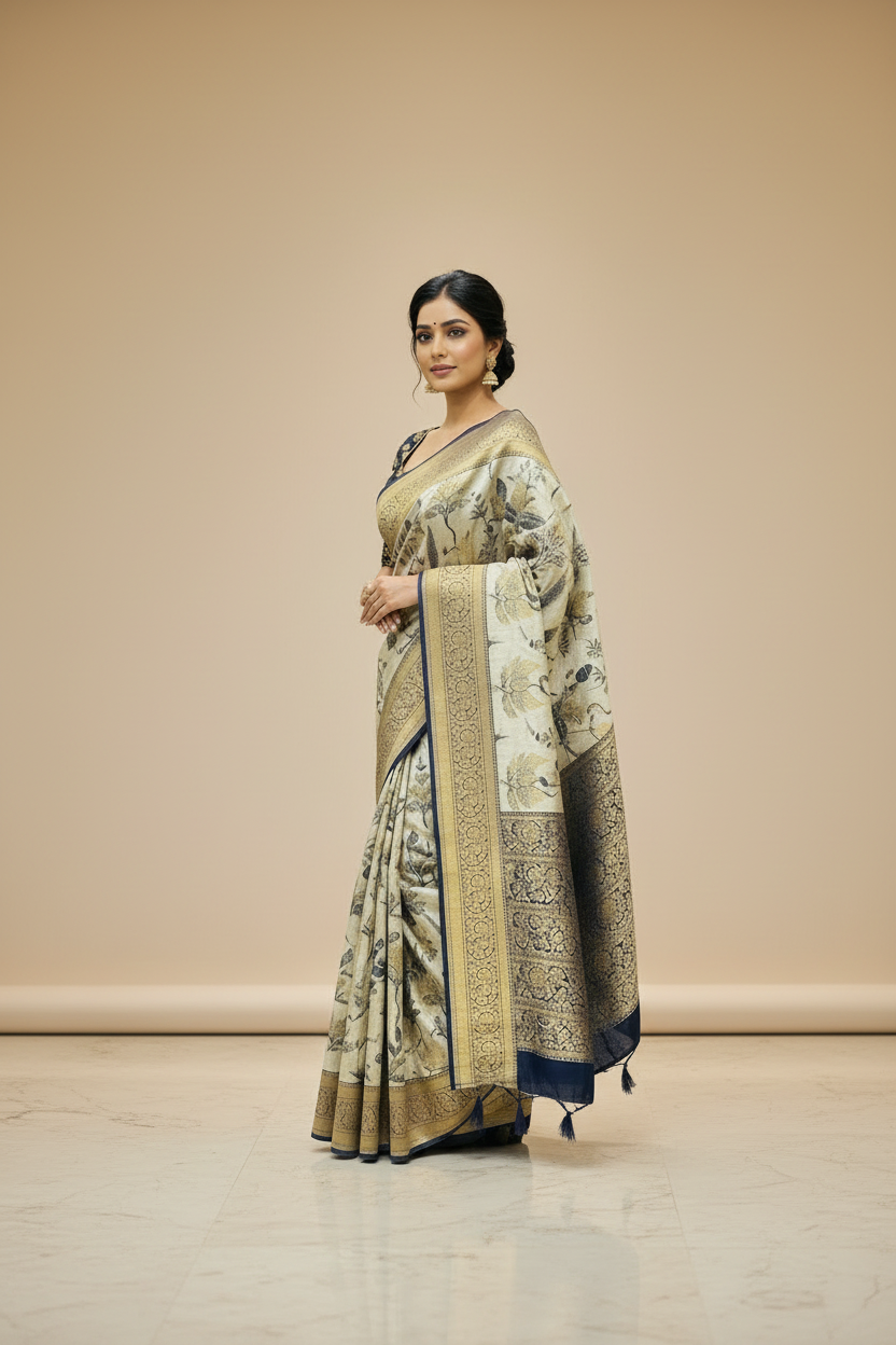 Unique Designer Russian Silk Saree with Stitched blouse