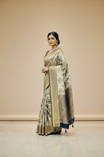 Unique Designer Russian Silk Saree with Stitched blouse