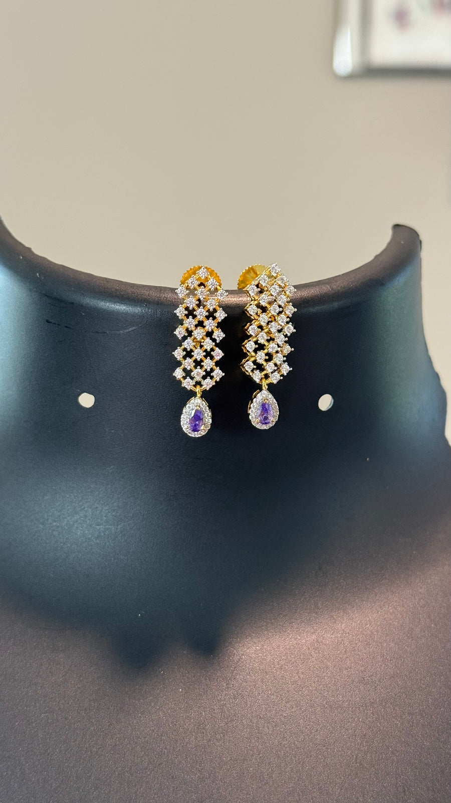 Designer CZ Necklace set with Purpke stone