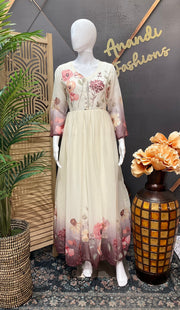 Half White Floral Long kurti with Dupatta