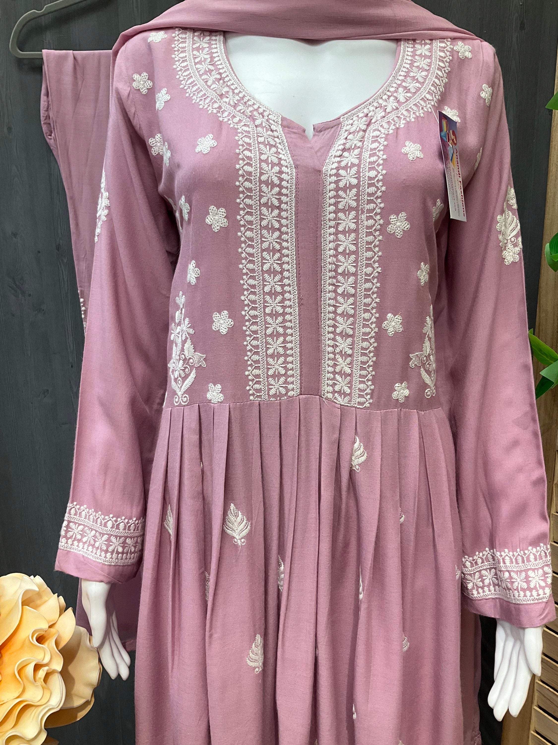 Light purple chikankari kurti set- Size 38/US XS image 2