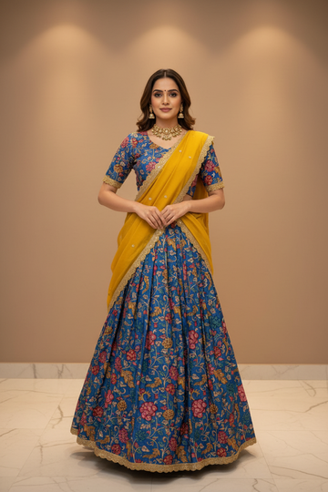 Teen/young women- Royal Blue Kalamkari Half Saree