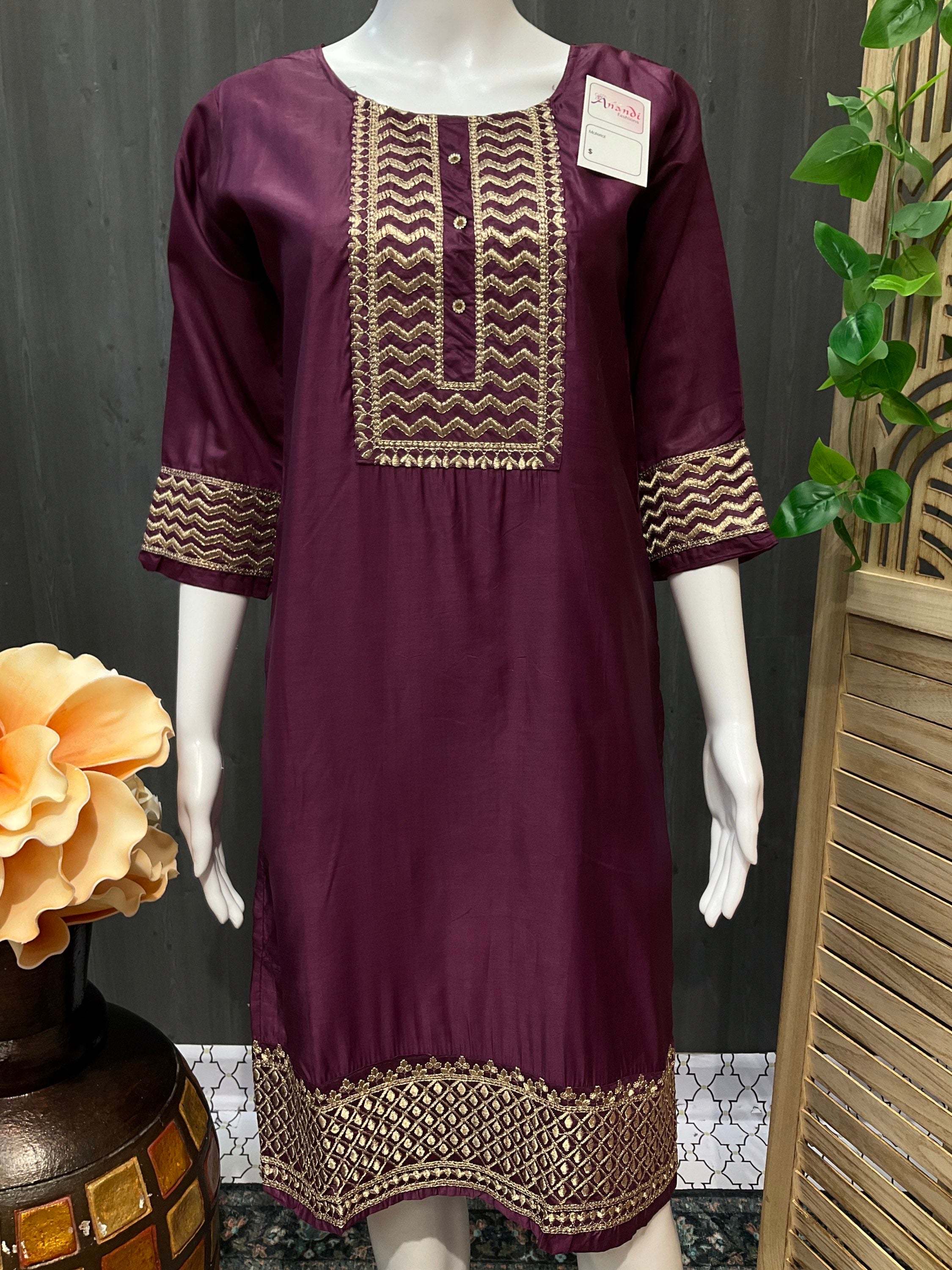 Wine color kurti with Gold Thread work image 0