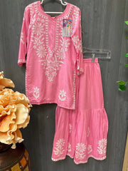 Pink - Toddler Girls- Rayon Chikankari sharara set- size 24/26