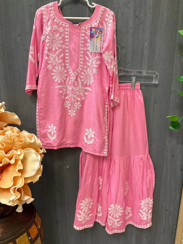 Pink - Toddler Girls- Rayon Chikankari sharara set- size 24/26