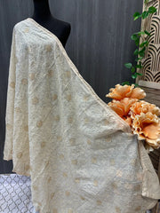 Half white color khaadi dupatta with thread work