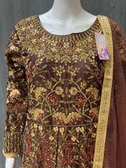 Heavy Wedding Full Work Dress Size 42 - Brown with Embroidery