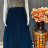 Georgette Long Party Wear Dress Size 40 - Teal Blue with Real Mirrors