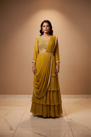 Ready to Wear Saree with Alia Cut Blouse Size 40 - Georgette with Belt