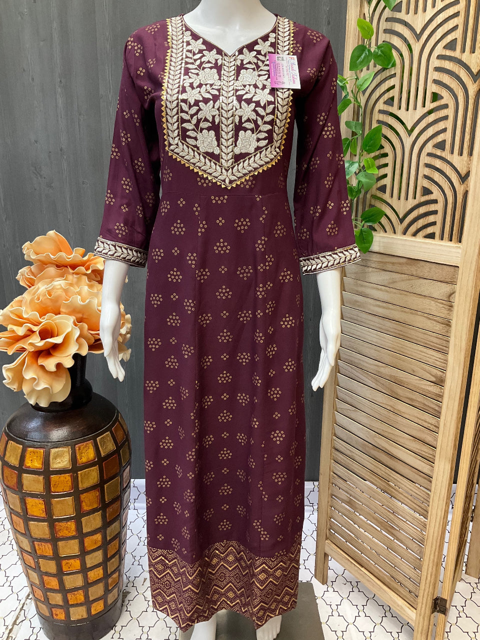 Size 42-Comfortable Soft Rayon Anarkali Kurti with Elegant Embroidery image 0