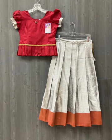 Indian Dress for Girl - Girls Red Lehenga Pavada with Choli Set