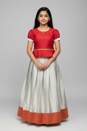 Girls Red Lehenga Pavadai with Choli Set