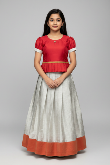 Indian Dress for Girl - Girls Red Lehenga Pavada with Choli Set