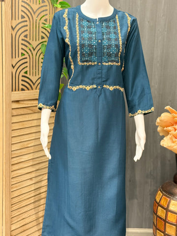 Teal Blue Silk Kurti