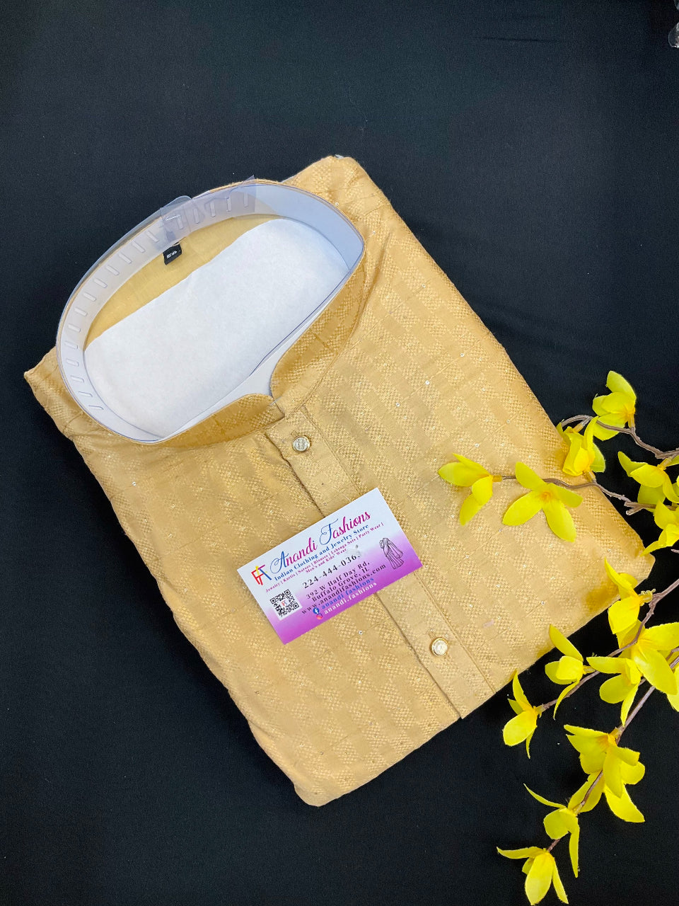 Plus Size Gold Color Kurta Pajama Set with Lining for Men -46-60 image 1