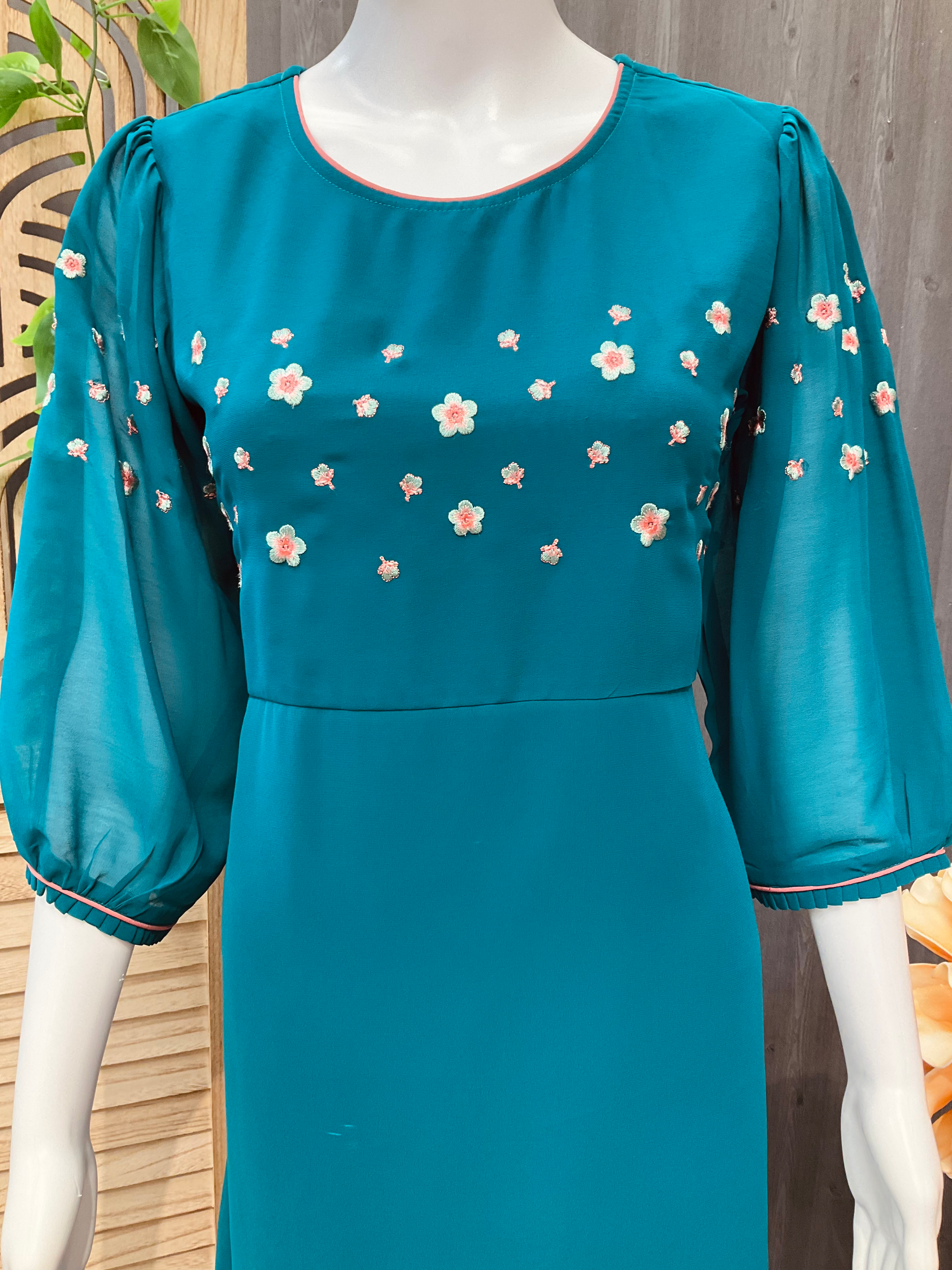 Teal color Georgette kurti/frock style image 1