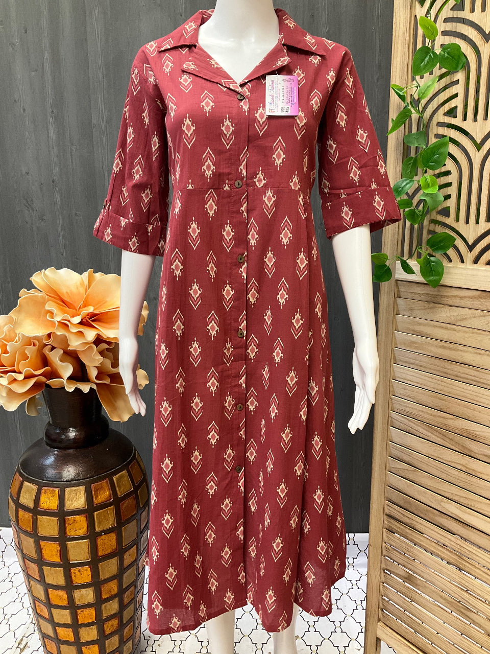 Summer Collection -Cotton kurti / Gown with collar and pocket image 0