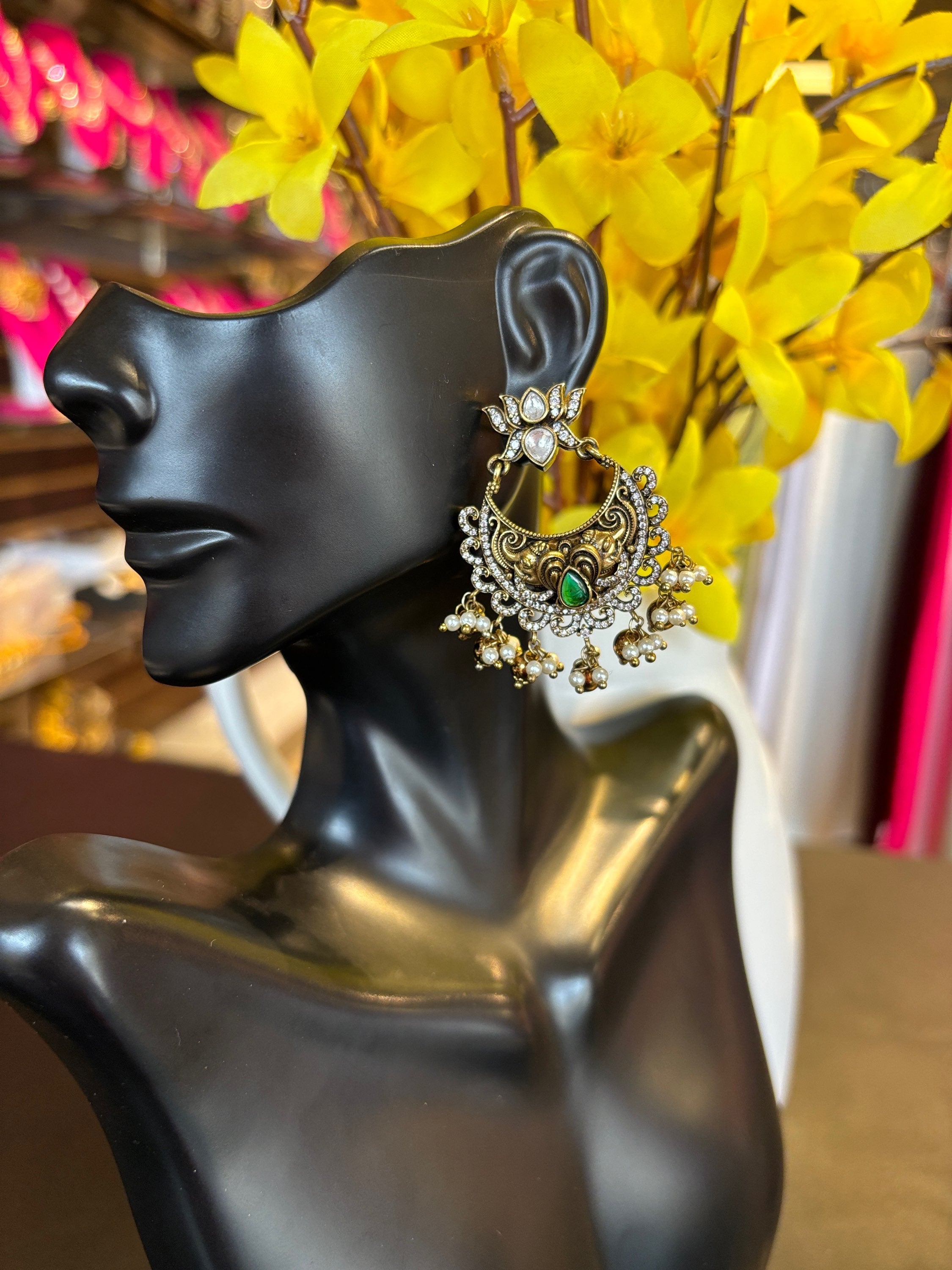 Chandani Earrings - Victorian Earrings with CZ stone work in Victorian Finish image 0