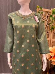 Size 40-Green Banarasi Tissue Chudidhar set/Kurti set