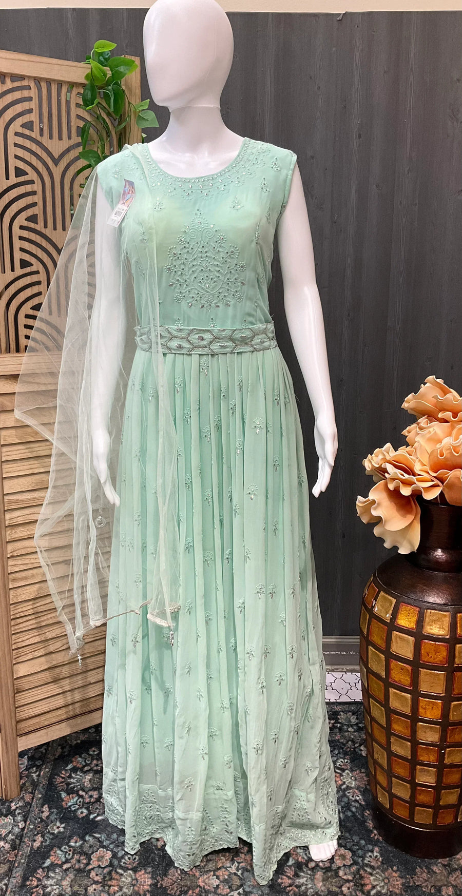Baby Pink Long Party Dress - Elegant Ethnic Wear for Women
