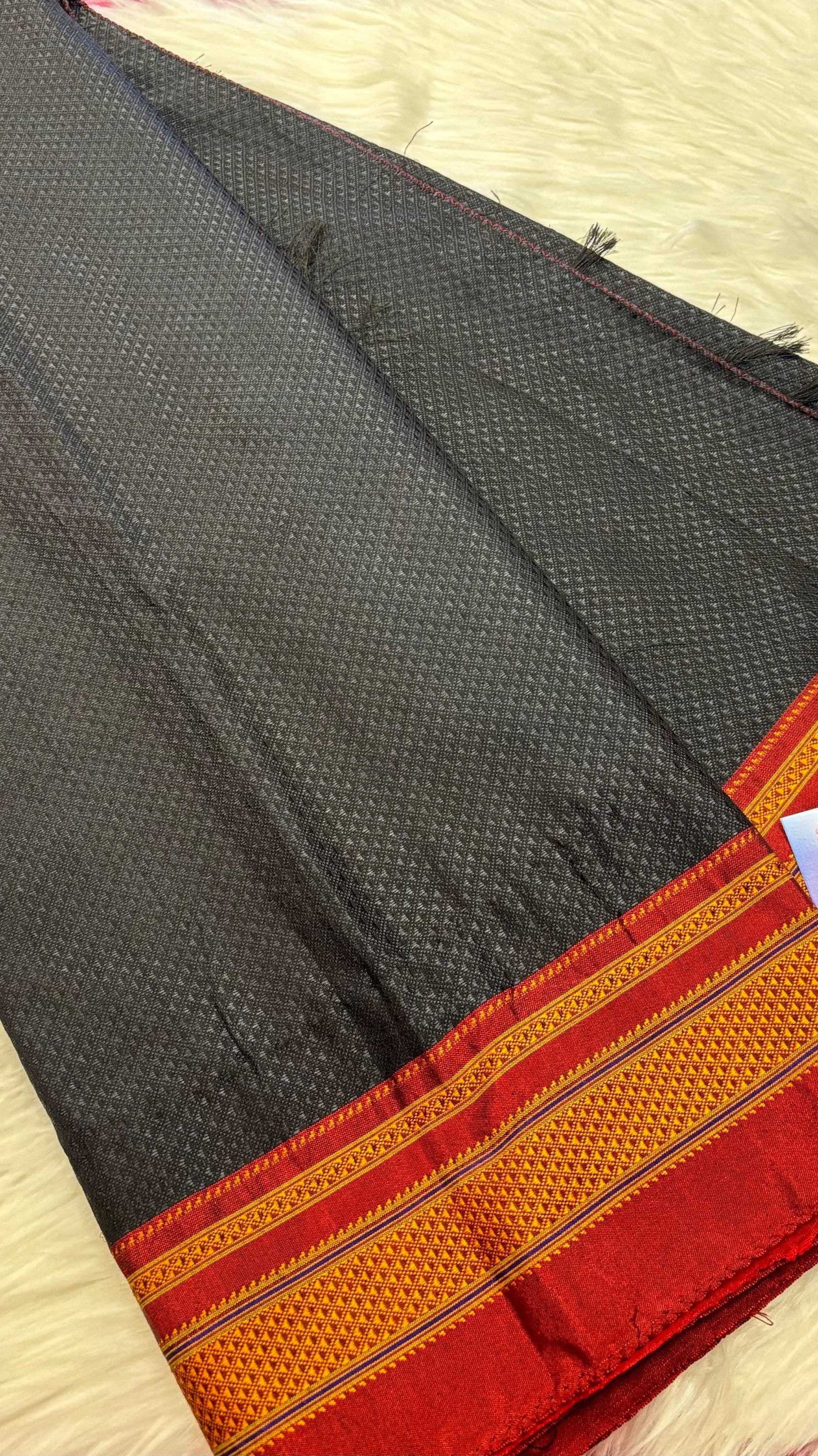Khun black saree- Traditional Marathi Khun Saree in Black with Fall pico image 0