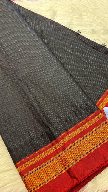 Khun Black Saree - Traditional Marathi Khun Saree with Fall Pico Done