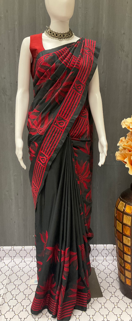 Indian Saree - Black Kantha work saree image 1