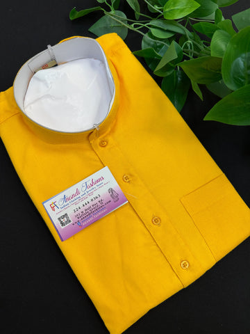 Pure Cotton - Yellow Kurta & White Pajama Set