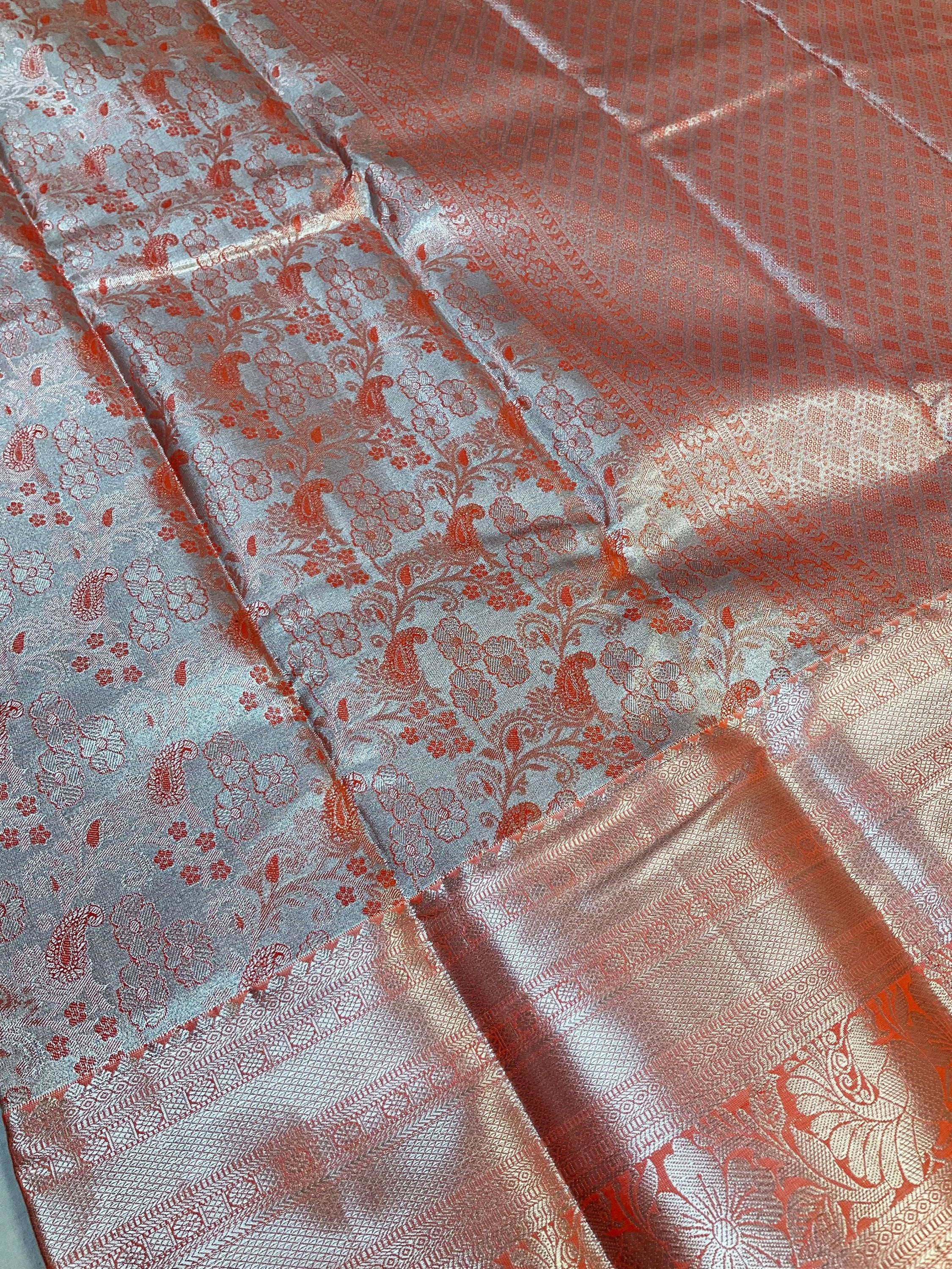 Orange- Semi Silk kanjeevaram saree image 4