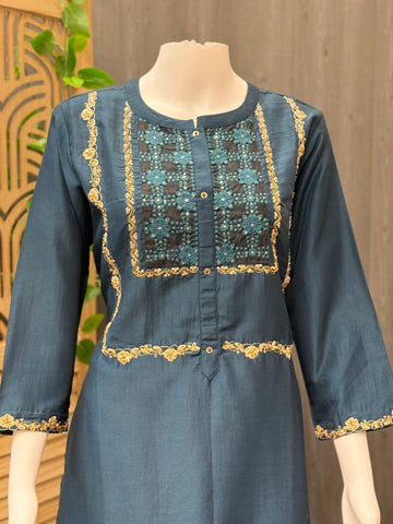 Teal Blue Silk Kurti