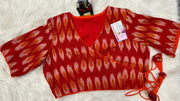 Pure Cotton Ikkat Print Linning Angarkha Style Blouse - Size 42