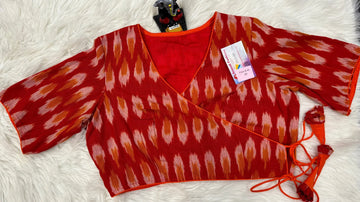 Pure Cotton Ikkat Print Linning Angarkha Style Blouse - Size 42