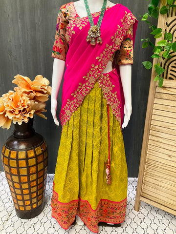 Banarasi Lehenga Half Saree with Paithani Border - Adult Size 38-42