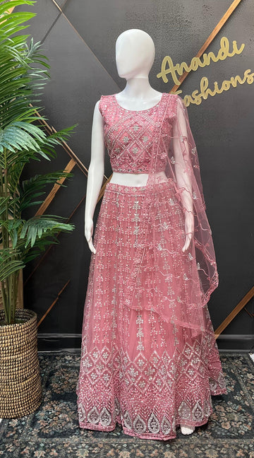 Net Lehenga Set with Heavy Embroidery - Party & Wedding Wear