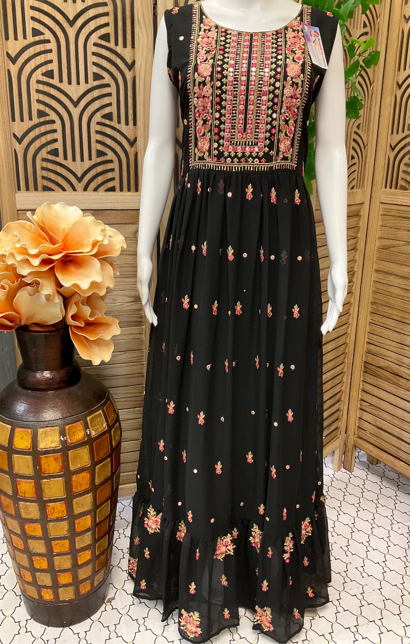 Party wear black long dress/long Kurti -Size 40/US S image 3