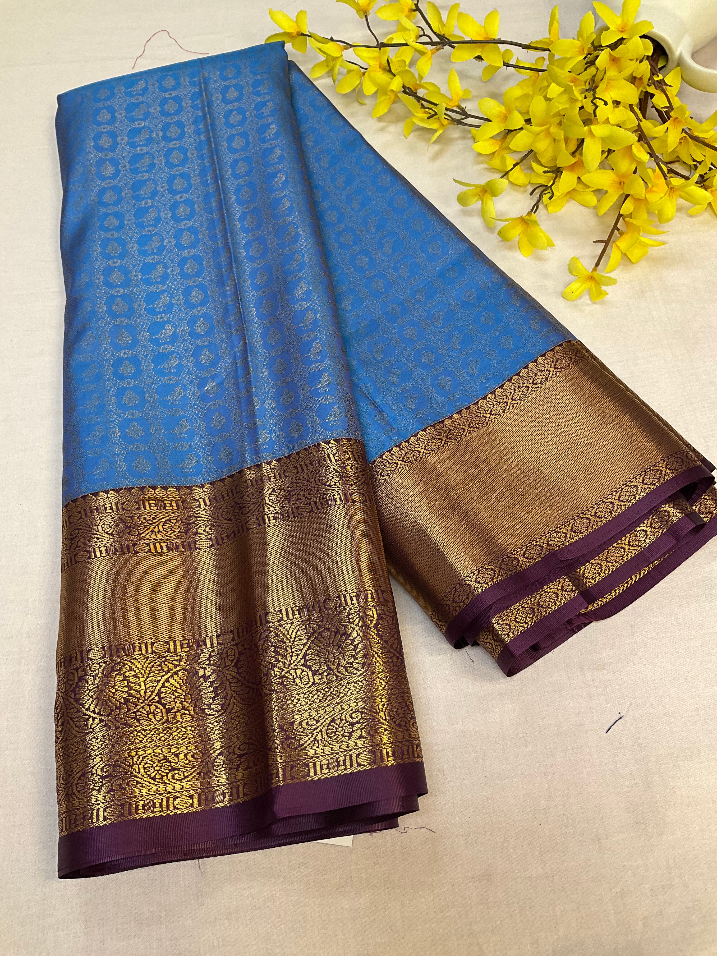 Women's Blue Semi-Silk Kanjeevaram Saree