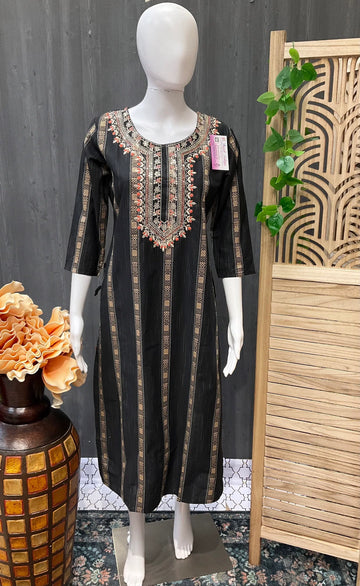 Size 44- Black Cotton Kurti with Design work