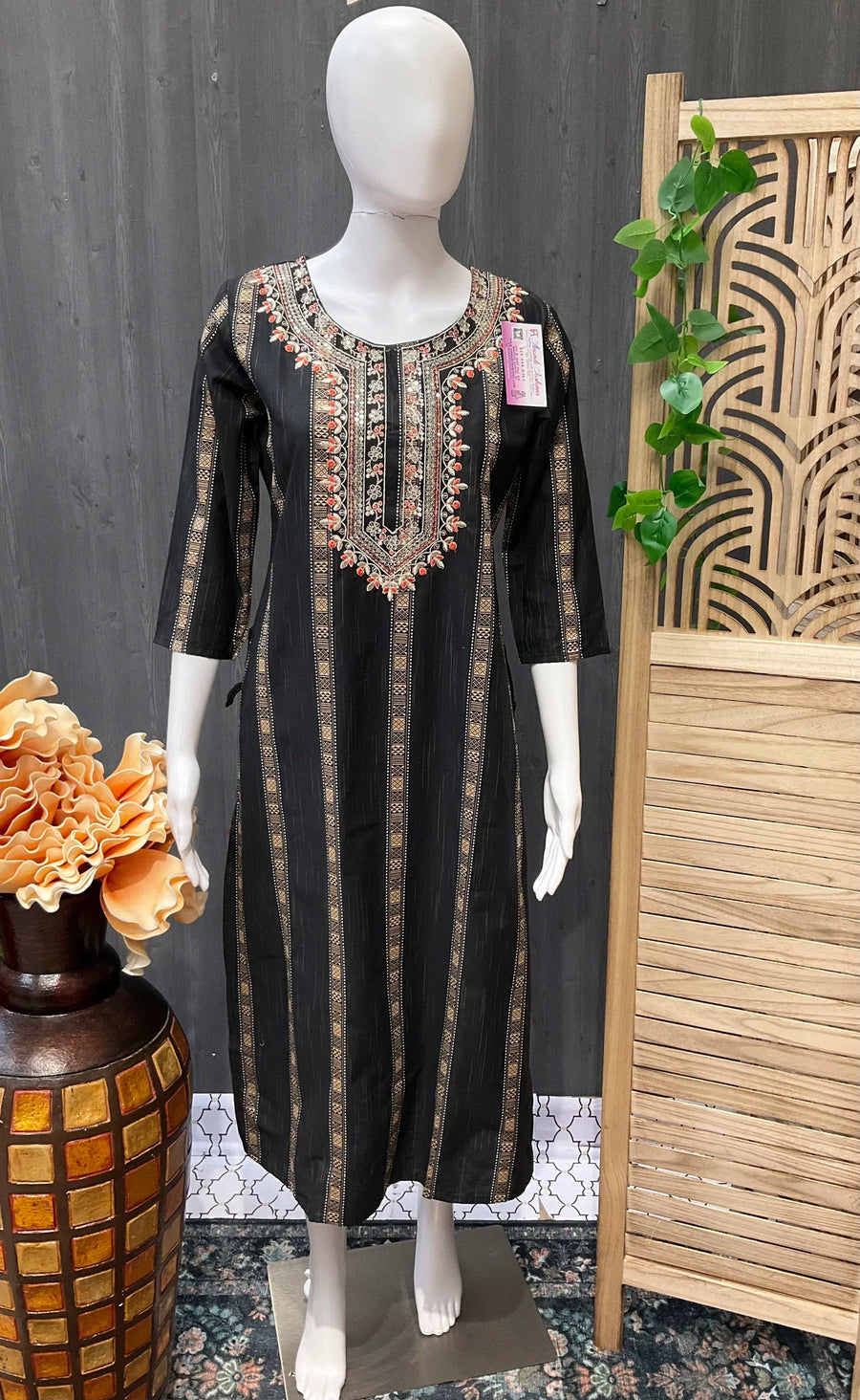 Size 44- Black Cotton Kurti with Design work