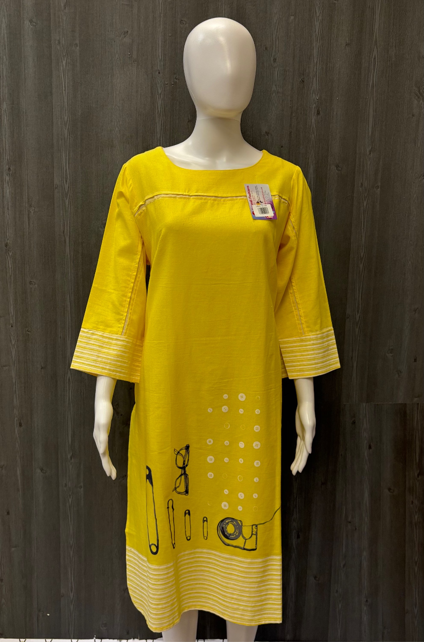 Yellow Cotton Kurti - Size 42 image 0
