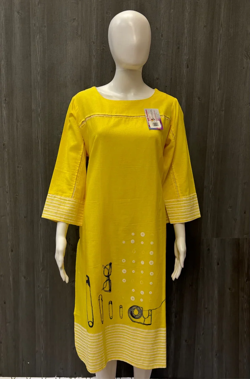 Yellow Cotton Kurti - Size 42