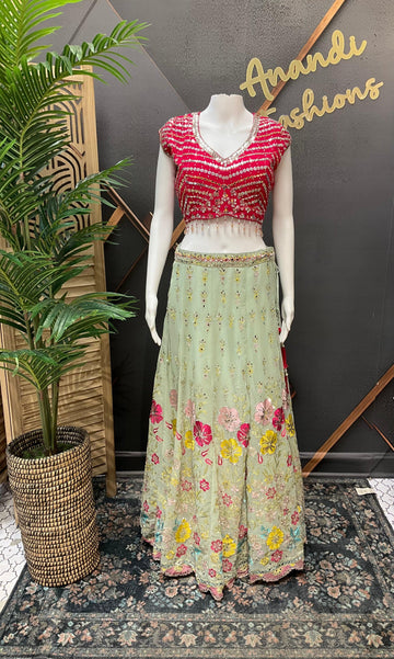 Georgette Lehenga Set with Floral Embroidery - Premium Party Wear