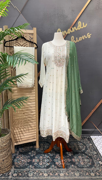 Plus size- Half White Anarkali kurti sets
