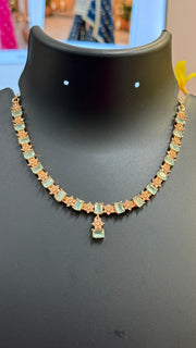 Rose Gold CZ  Necklace set with Mint Green Stones