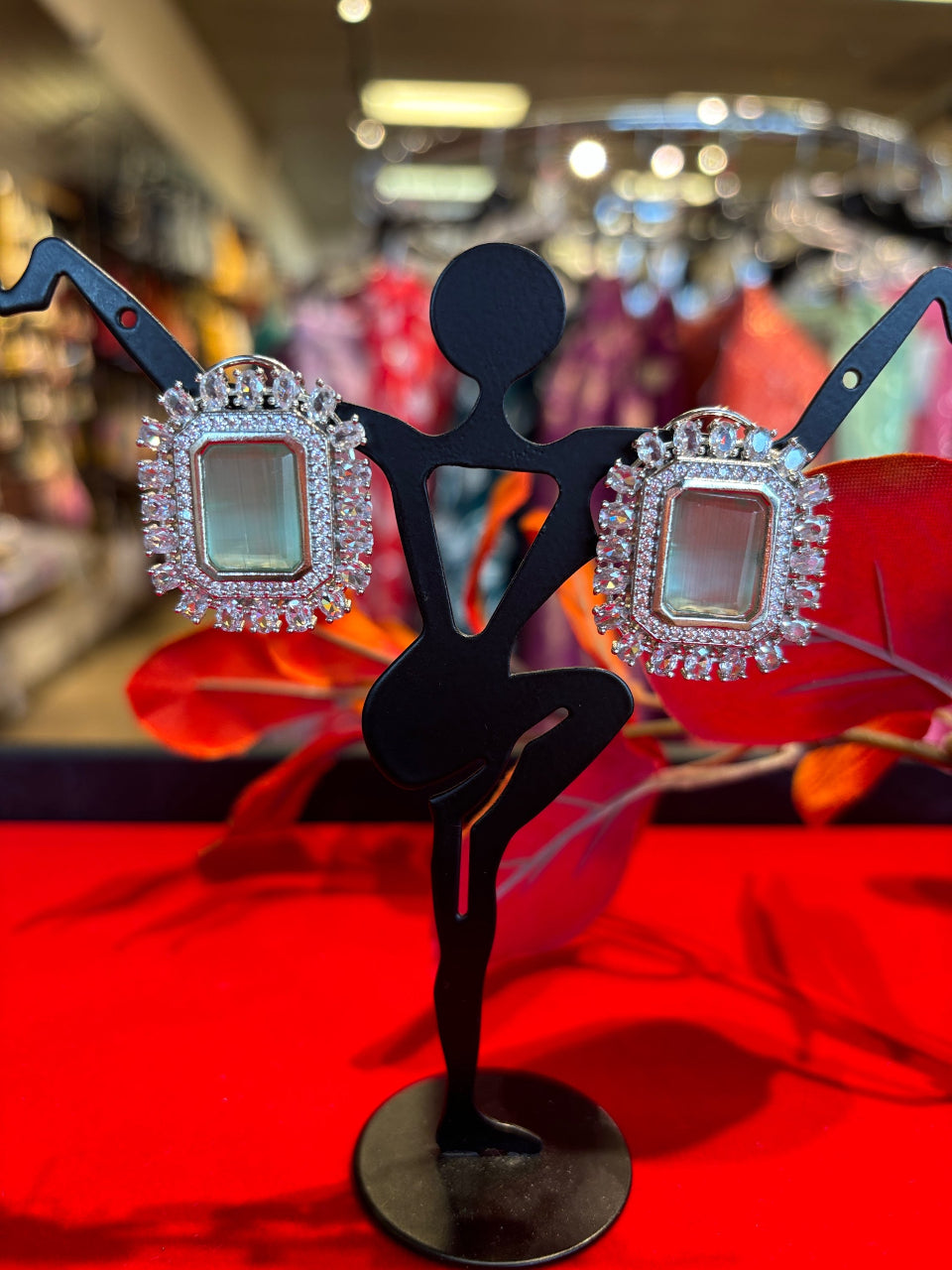 Earrings Studs - Premium Quality CZ Silver Finish Mint Color Earrings image 2