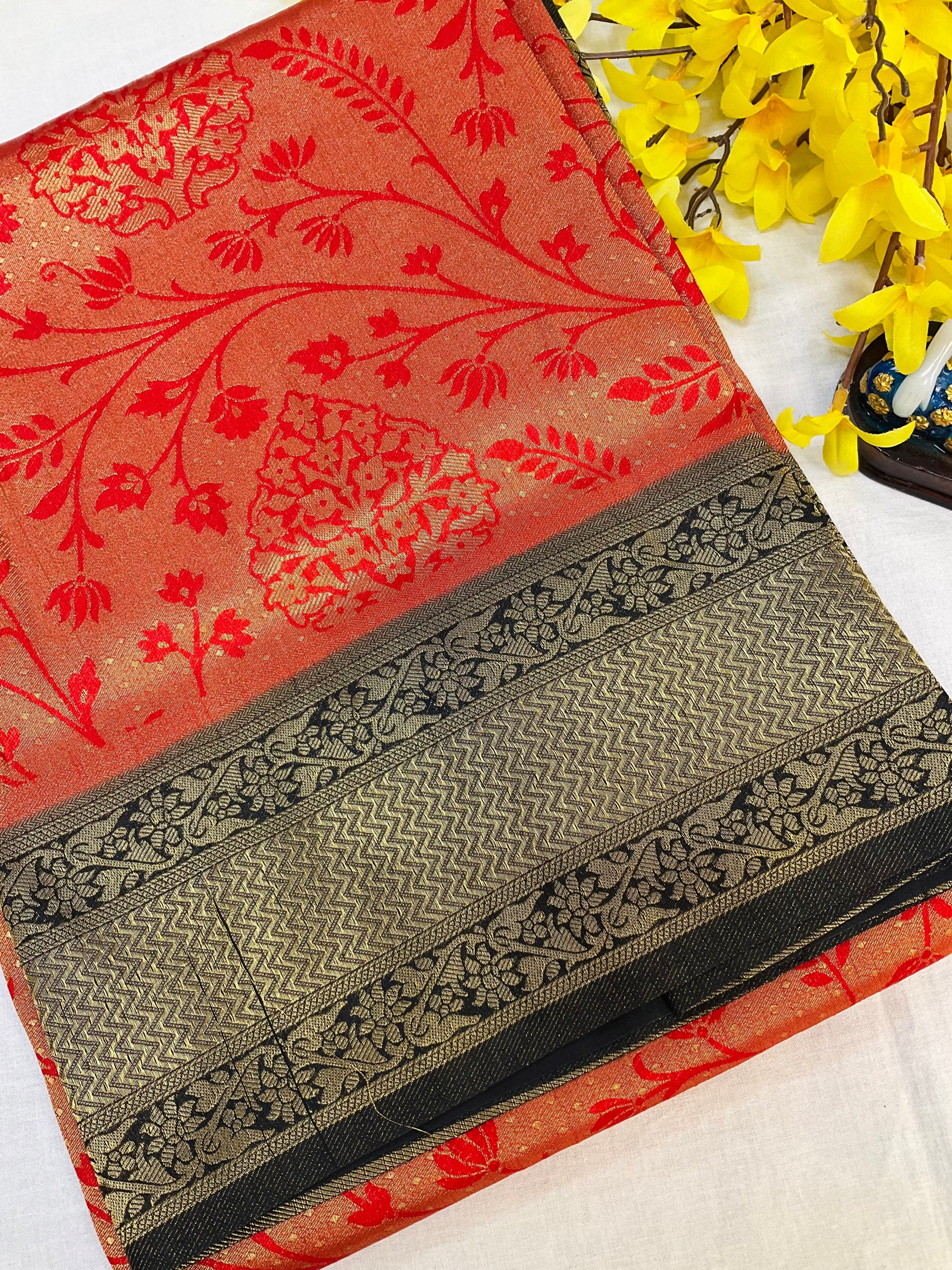 Red soft silk Saree with full Design image 0