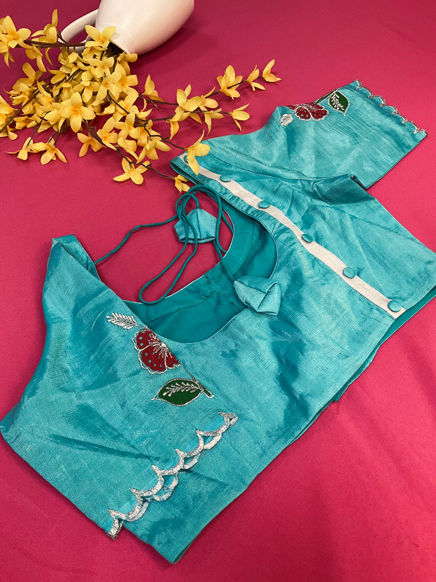 Blue Mangalagiri Silk saree with Stitched Blouse