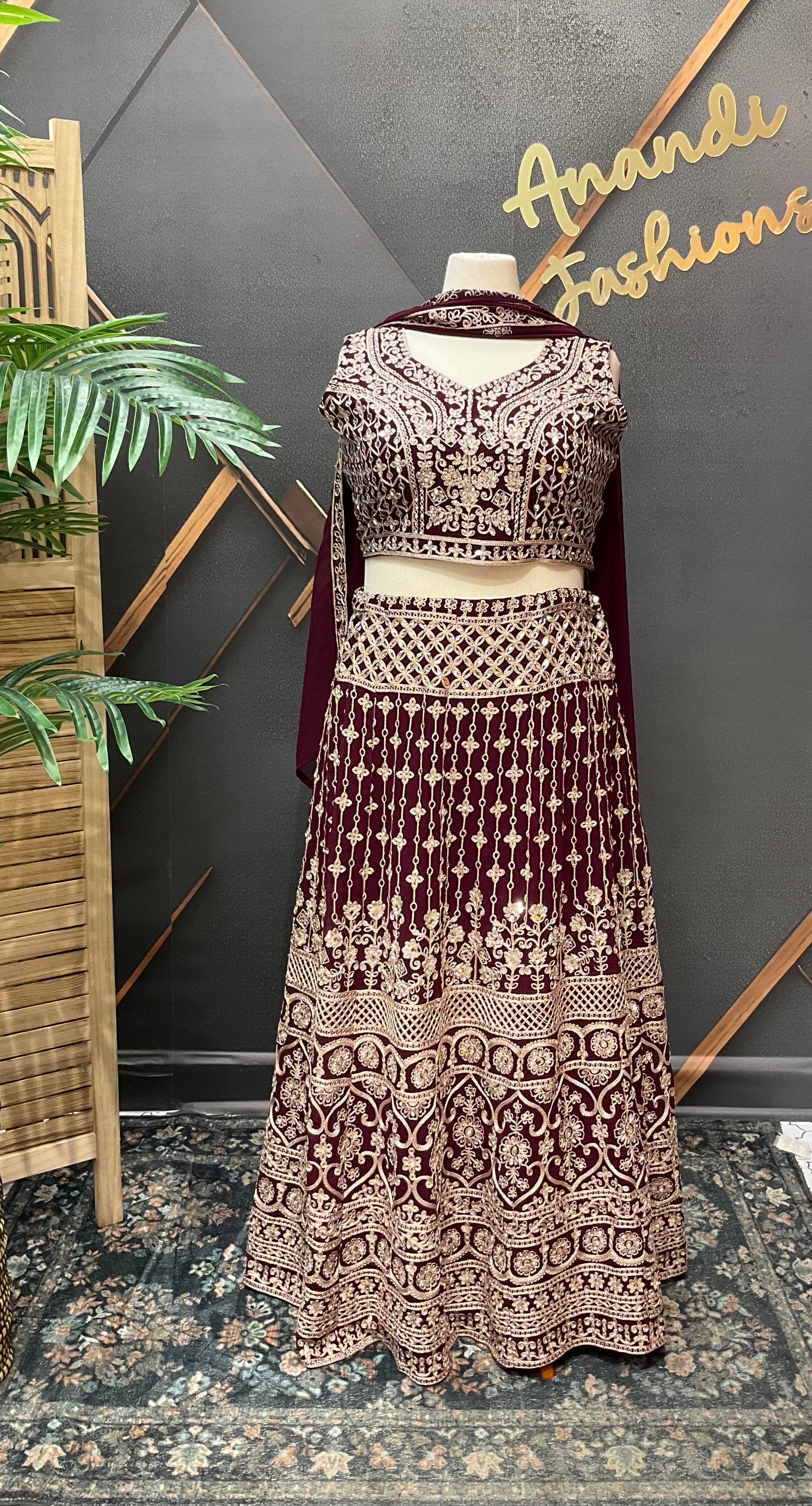 Heavy Work Georgette Wine Lehanga set